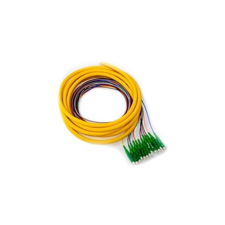 Cable Wholesale 12 Strand fiber distribution pigtail, 9/125 Singlemode(Green Boot), LC/APC 3 meters 15F2-02212